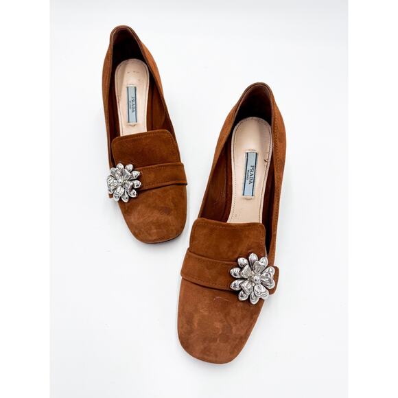 Prada Ornament-Embellished Suede Loafer Pump 37 w/ box and dustbag - Picture 7 of 11
